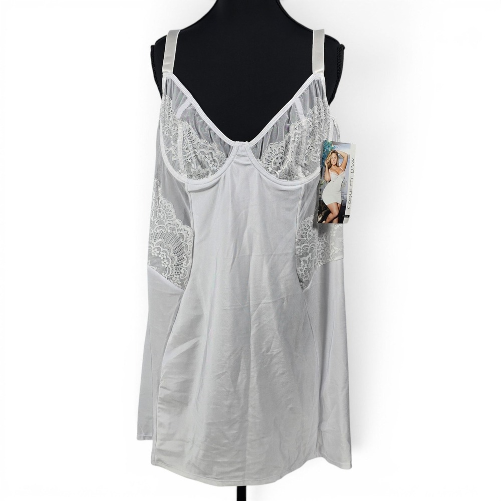 Coquette Diva White Lace Mesh Underwire Chemise Lingerie 7119X‎ Womens 3X 4X NEW